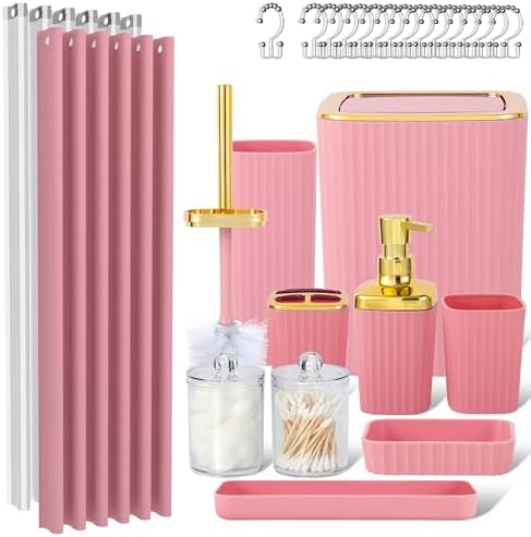 23 PCS Pink Bathroom Accessories Set丨Shower Curtain Bathroom Accessory