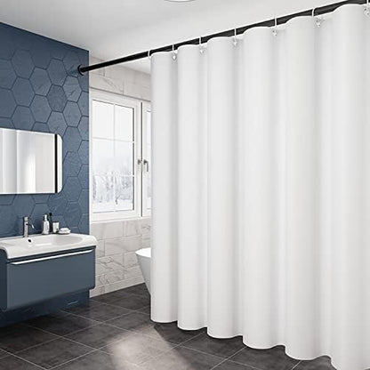 LLSCL White Fabric Shower Curtain Liner with Bottom Counterweight, Waterproof Hotel Quality, 72 x 72 Machine Washable