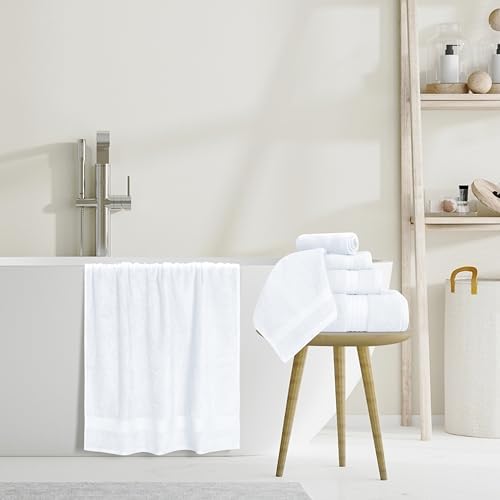 GLAMBURG Ultra Soft 8-Piece Towel Set - 100% Pure Ringspun Cotton, Contains 2 Oversized Bath Towels 27x54, 2 Hand Towels 16x28, 4 Wash Cloths 13x13 - Ideal for Everyday use, Hotel & Spa - White