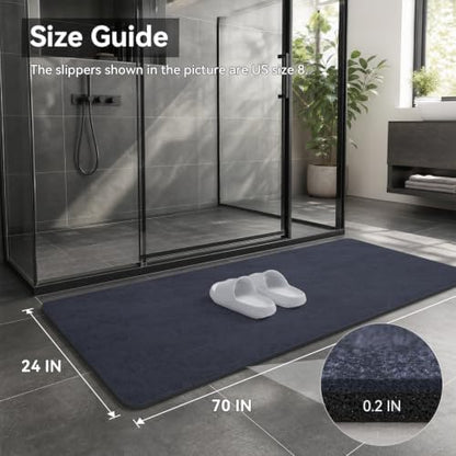 MontVoo -Bath Mat Rug-Rubber Backing Non Slip Quick Dry Absorbent Thin Bathroom Rugs Fit Under Door-Faux Suede Surface Bathroom Floor Mats-Shower Rug for in Front of Bathtub Shower Navy 24"X70"