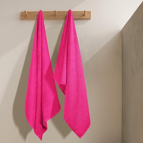 MyOwn Ultra Soft 2 Pack Oversized Bath Towel Set 28x55 inches, Cotton Large Bath Towels, Highly Absorbant Compact Quickdry & Lightweight Towel, Ideal for Gym Travel Camp Pool - Hot Pink