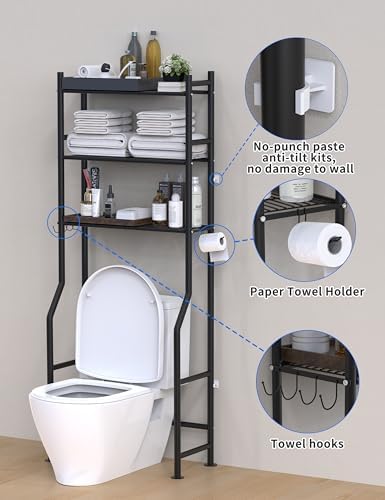Livilord 3-Tier Over Toilet Storage, Anti-Tip, 64" H, Black