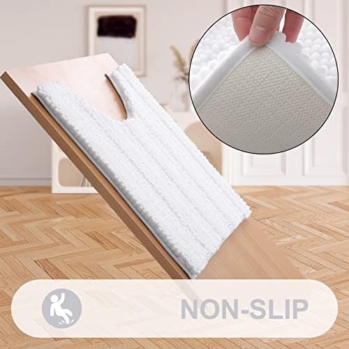 Grandaily Chenille Striped Toilet Rugs U-Shaped 24x20, Extra Soft and Absorbent Bathroom Rugs, Non-Slip Plush Shaggy Bath Rug, Machine Washable Contour Bath Mats for Toilet Base, White