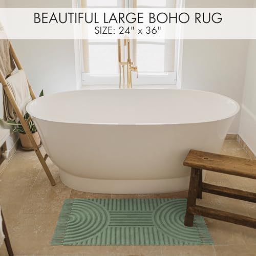 KIBAGA Beautiful Boho Rug with Tassels for Bathroom - Soft 2x3 ft Cotton