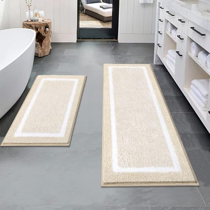 Pauwer Bathroom Rugs Sets 2 Piece, Non Slip Washable Bath Mat, Light Beige