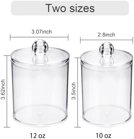 WEISHI 6 Pack Qtip Holder Dispenser -Cotton Ball, Swab, Round Pads, Floss , Small Clear Plastic Apothecary Jar Containers with Lids for Bathroom Storage and Organization, Vanity Organizer