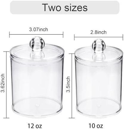 WEISHI 6 Pack Qtip Holder Dispenser -Cotton Ball, Swab, Round Pads, Floss , Small Clear Plastic Apothecary Jar Containers with Lids for Bathroom Storage and Organization, Vanity Organizer