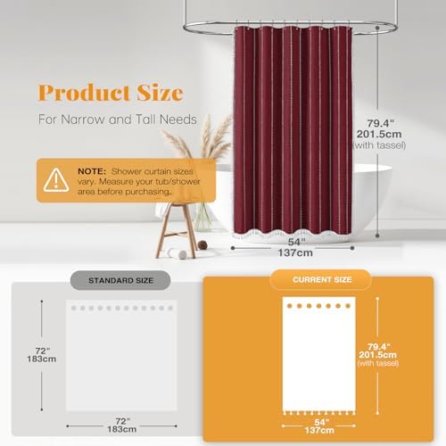 BTTN 54x78 Boho Farmhouse Linen Heavy Duty Shower Curtain Set, Burgundy