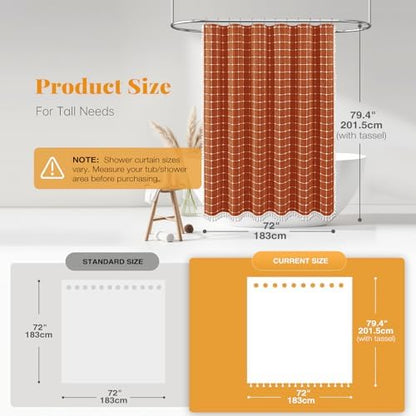 BTTN 72x78 Boho Farmhouse Linen Heavy Duty Shower Curtain Set, Burnt Orange