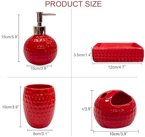 Bathroom Accessories Set,4 Pcs Red Ceramic Bathroom Accessory Set Complete with Toothbrush Holder,Tumbler,Lotion Dispenser, Soap Dish Perfect for Bathroom Theme Gift