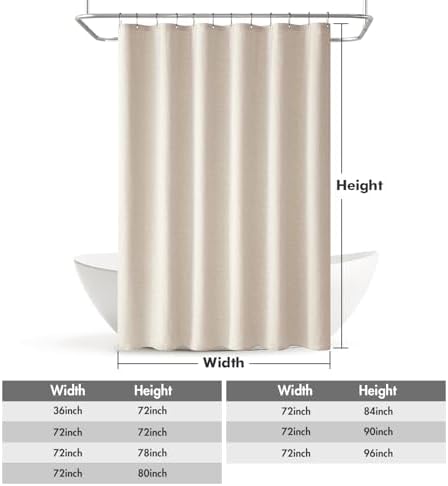 MIULEE Linen Fabric Shower Curtain Ivory W72*L72 12 Metal Hooks