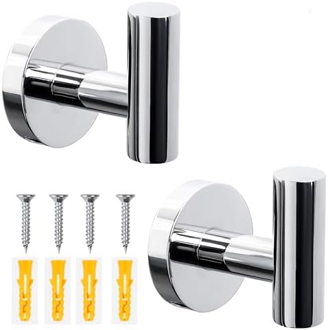 Towel Hooks for Bathroom 2 Packs Screw- in Chrome Finish Wall Mount Towel Holder Towel Rack, Heavy Duty Robe Coat Loofah Hooks for Shower, Kitchen,Hotel, Pool Tile, Brick Modern Style Decor Wall Hooks