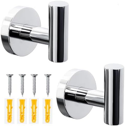 Towel Hooks for Bathroom 2 Packs Screw- in Chrome Finish Wall Mount Towel Holder Towel Rack, Heavy Duty Robe Coat Loofah Hooks for Shower, Kitchen,Hotel, Pool Tile, Brick Modern Style Decor Wall Hooks
