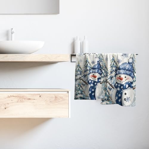 Winter Hand Towels Set of 2, 14x28 Inch Farmhouse Snowman Pine Tree Snow Holiday Tea Towel Absorbent Dish Wash Cloth for Home Hotel Bathroom Kitchen Bar Cleaning and Decor