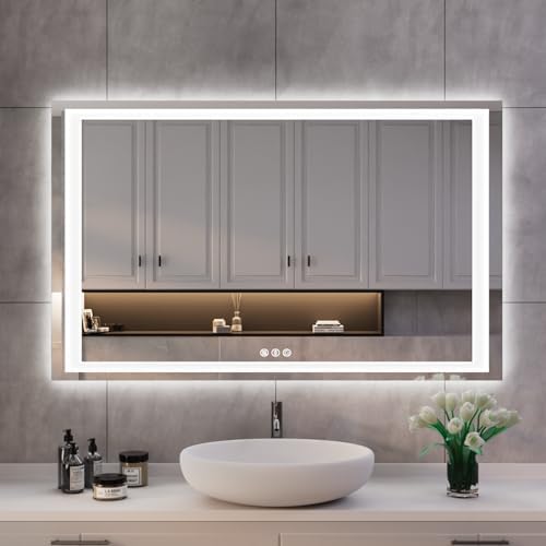 ISKM 48x28 LED Mirror for Bathroom, Front and Back Lit, Anti-Fog, Dimmable