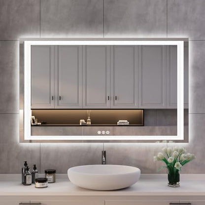 ISKM 48x28 LED Mirror for Bathroom, Front and Back Lit, Anti-Fog, Dimmable