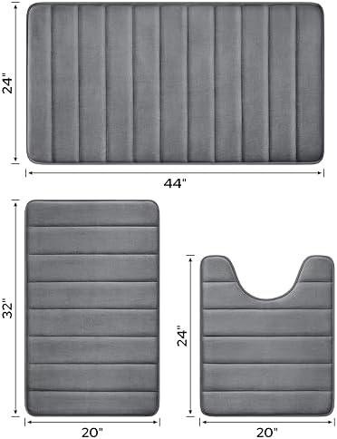BYSURE Dark Grey Memory Foam Bath Mats Extra Long