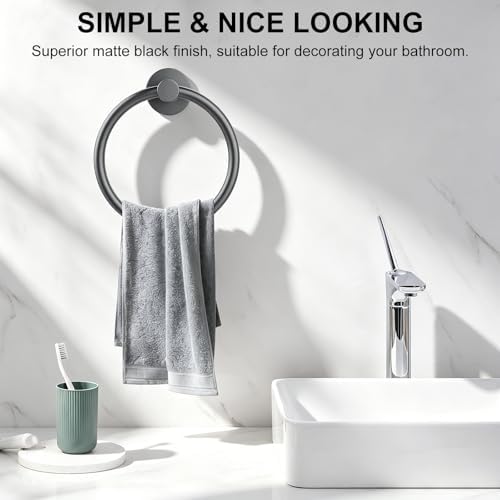 SetSail Towel Holder for Bathroom Wall Mounted Screw-in Towel Ring, Grey