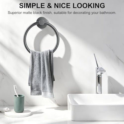 SetSail Towel Holder for Bathroom Wall Mounted Screw-in Towel Ring, Grey