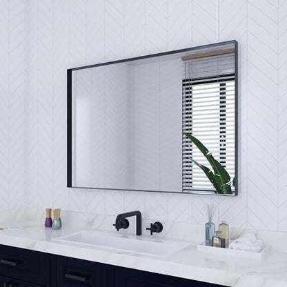 VocalStar Black Bathroom Mirror for Wall, 28 x 40 Inch Square Corner Rectangle Metal Framed Bathroom Vanity Mirror Modern Farmhouse, 1/4-inch Shatterproof Glass | Ultra-Flush Hanging