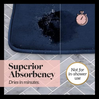 Memory Foam Bath Mat Non Slip Absorbent Super Cozy Velvet Bathroom Rug Carpet (17 inches X 24 inches, Navy)