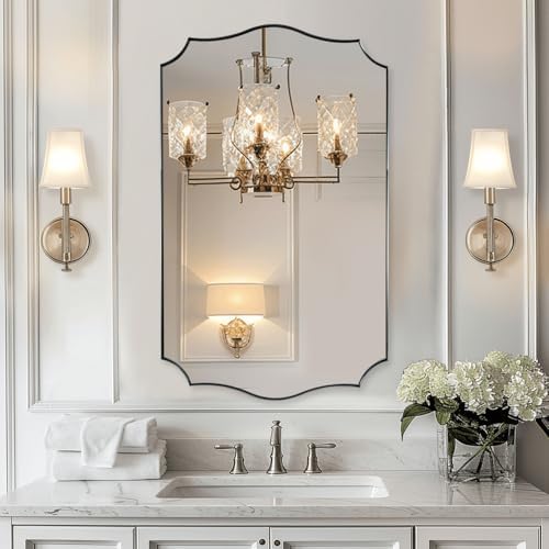 ANDY STAR Chrome Bathroom Mirror, 24x40 Inch Polished Silver Scalloped Mirror, Bathroom Mirror for Over Sink in Rust-Proof Stainless Steel 1" Frame, Unique Designer Mirror, Wave Inspired Style