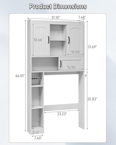 Vabches Over The Toilet Cabinet with 2 Barn Doors & Sliding Door, White