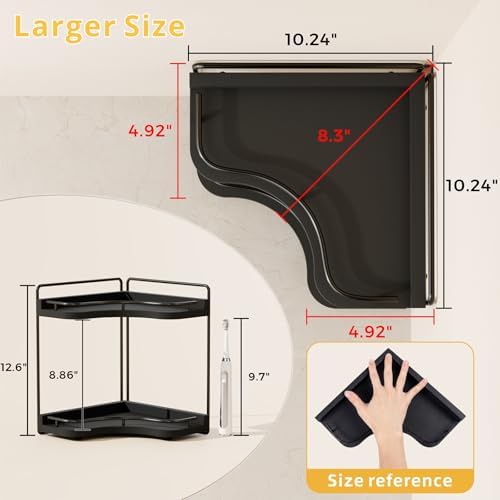 2-Tier Corner Bathroom Counter Organizer, Larger Size, Black