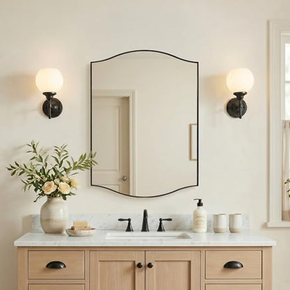 ANDY STAR Black Bathroom Mirror, 22"x30" Scalloped Wall Mirror in Stainless Steel Metal Frame, Unique Vanity Mirror with Modern Curved Edge Design, Ideal for Bathroom, Bedroom, Entryway