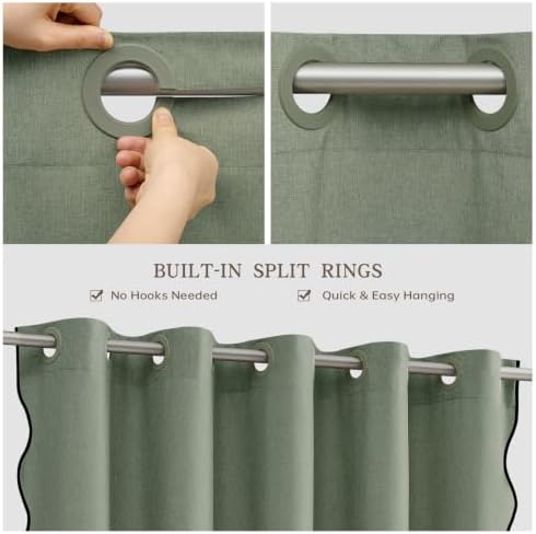 Furlinic No Hook Shower Curtain Scalloped Extra Wide Boho Olive Green 78x75