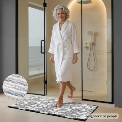 BSICPRO Bathroom Rugs Sets 2 Piece, Modern Bath Mat 20"x47"+20"x32", Black