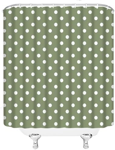 Polka Dot Shower Curtain Sage Green White Retro Spot Vintage Fabric Decorative Bathroom Curtains with Hooks,60" Wx70 H