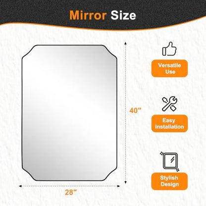 Delma Bathroom Vanity Mirror, Black Framed Aluminum Bathroom Mirror for Over Sink, Scalloped Round Corner Wall Mirror, High-Definition Vanity Mirror, Hangs Horizontally or Vertically (40x28,Black)