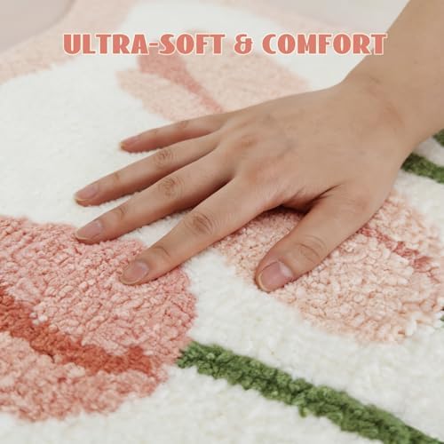 Pink Tulip Bath Mat 32x20, Soft Fluffy Fresh Flowers Bathroom Rug