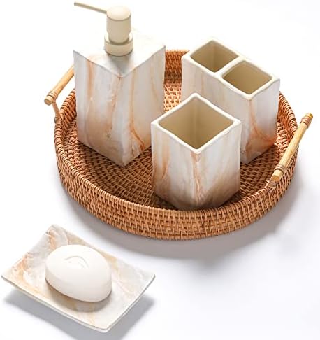 RQYIXI Ceramic Bathroom Accessories Set,Beige,4 Piece,Marble Design