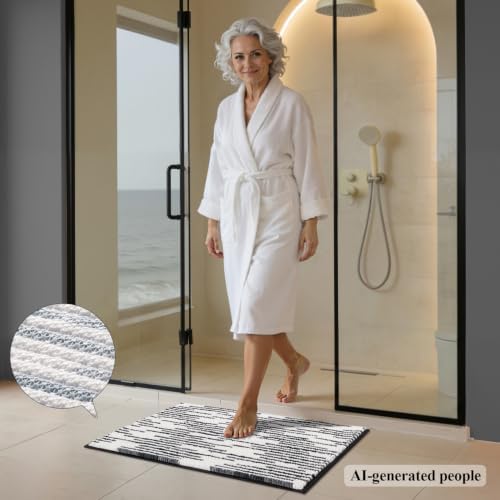 BSICPRO Bathroom Rugs Sets 2 Piece, Modern Bath Mat 20"x32"+16"x24", Black