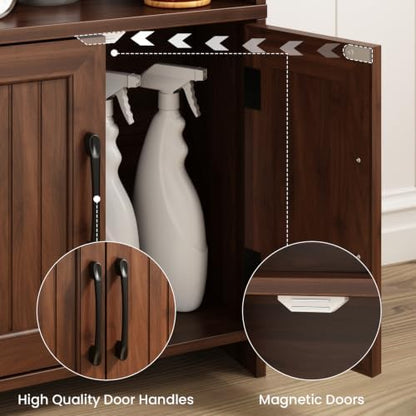 Small Bathroom Storage Cabinet with 2 Doors & Shelf, Line Walnut