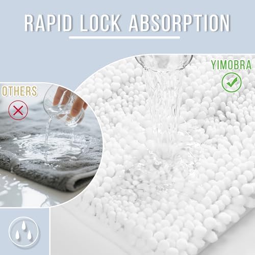 Yimobra Bathroom Rug Mat 36 x 24, Non Slip and Super Absorbent Bath Mat,Machine Washable Quick Dry,Ultra Plush Chenille Shower Rugs for Bathroom Floor Sink Tub and Shower Outside,White