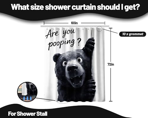 Funny Black Bear Shower Curtain Kids Animal, 60x72 Inchs