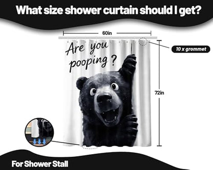 Funny Black Bear Shower Curtain Kids Animal, 60x72 Inchs