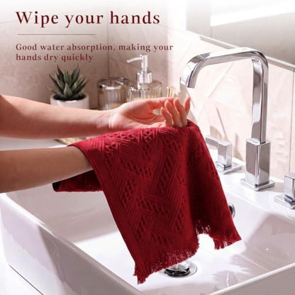 HunnmingRe 4 Pack Boho Hand Towel for Kitchen, Burgundy Red