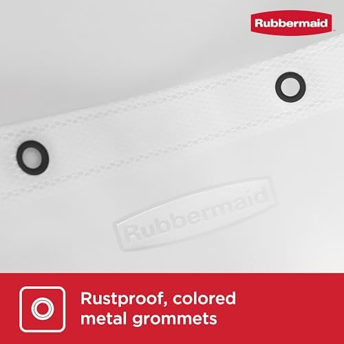 Rubbermaid White Shower Curtain Liner, Waterproof Heavyweight 8g PEVA Shower Liner for Bathroom, with Weighted Magnets and Rustproof Black Grommets, 70x72, Standard Size, White
