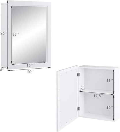 FUTADA Bathroom Medicine Cabinet with Mirror, Wall-Mounted Storage Organizer, Adjustable Shelf & Single Door, Modern Mirror Cabinet for Living Room, Bedroom, Hallway (White)