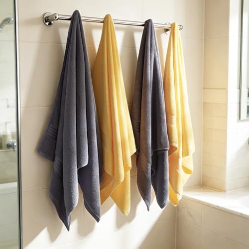 COZYART Luxury Bath Towels 4 PCS, 27x54 650 GSM Turkish Cotton, Grey+Yellow