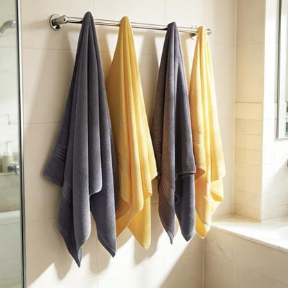 COZYART Luxury Bath Towels 4 PCS, 27x54 650 GSM Turkish Cotton, Grey+Yellow