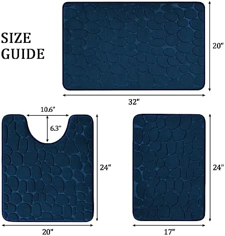 YIHOUSE Bathroom Rugs Mat Set, Memory Foam Bath Mat 3 Piece Navy Blue