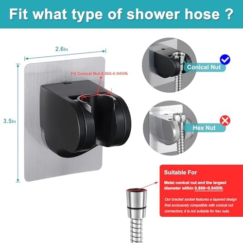 GwernKB Shower Head Holder Strong Adhesive No Drilling Wall Mount Adjustable Handheld Showerhead Bracket for RV Kids Bathroom Shower,Fix Firmly and Use Conveniently (Black, 2)