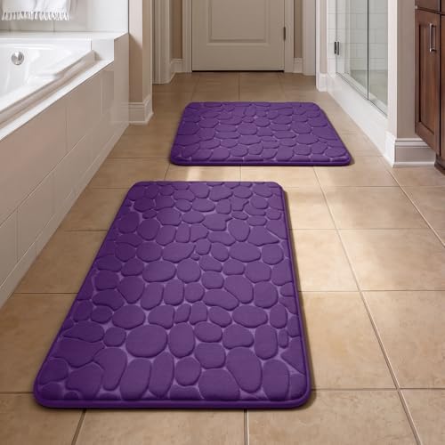 YIHOUSE Bathroom Rugs Mat Set, Memory Foam Bath Mat 2 Piece Purple