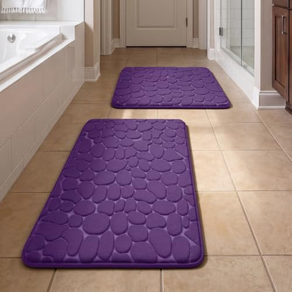 YIHOUSE Bathroom Rugs Mat Set, Memory Foam Bath Mat 2 Piece Purple