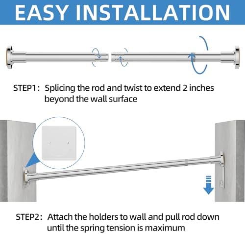 CorkLatta Chrome Adjustable Shower Curtain Rod 32 to 68 inch with 2 Holders